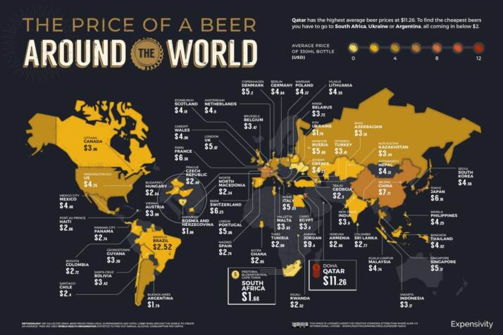 Mappa prezzi birre nel mondo