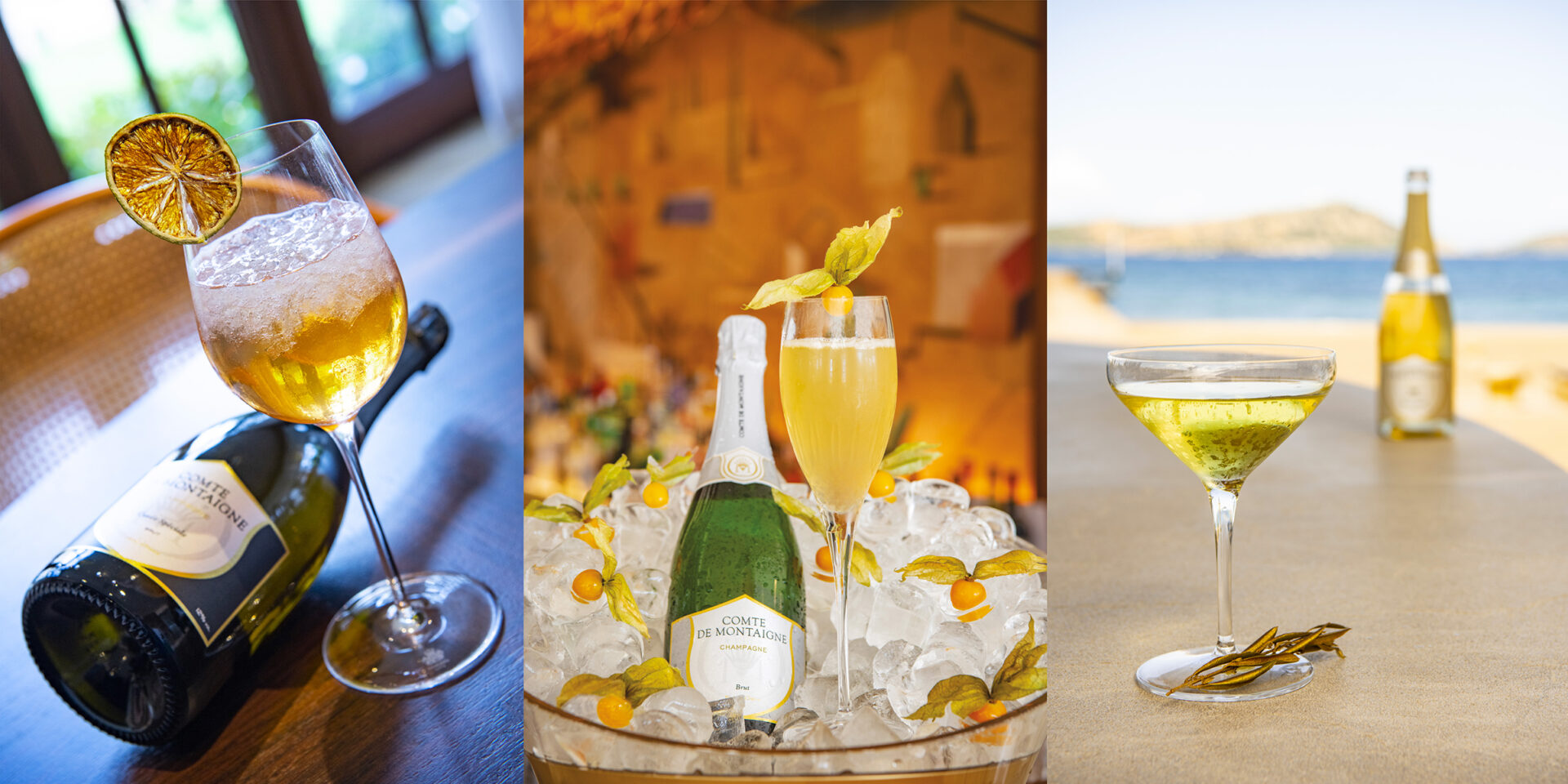 Cocktail a base Champagne di Comte di Montaigne. world cocktail day