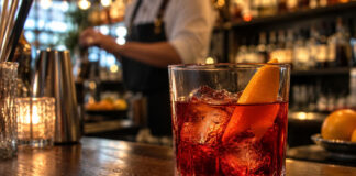 Negroni: ricetta originale, storia e varianti Negroni cocktail con gin, vermouth rosso e Campari servito con ghiaccio e scorza d’arancia