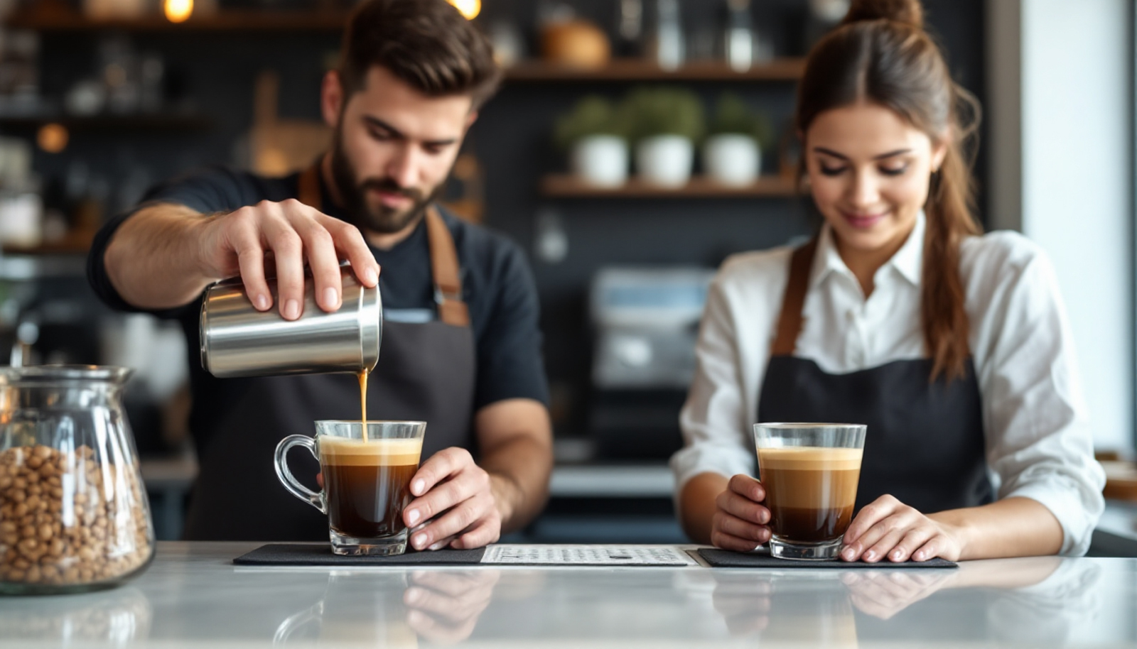 Baristi che lavorano come addetti caffetteria in bar di PArma
