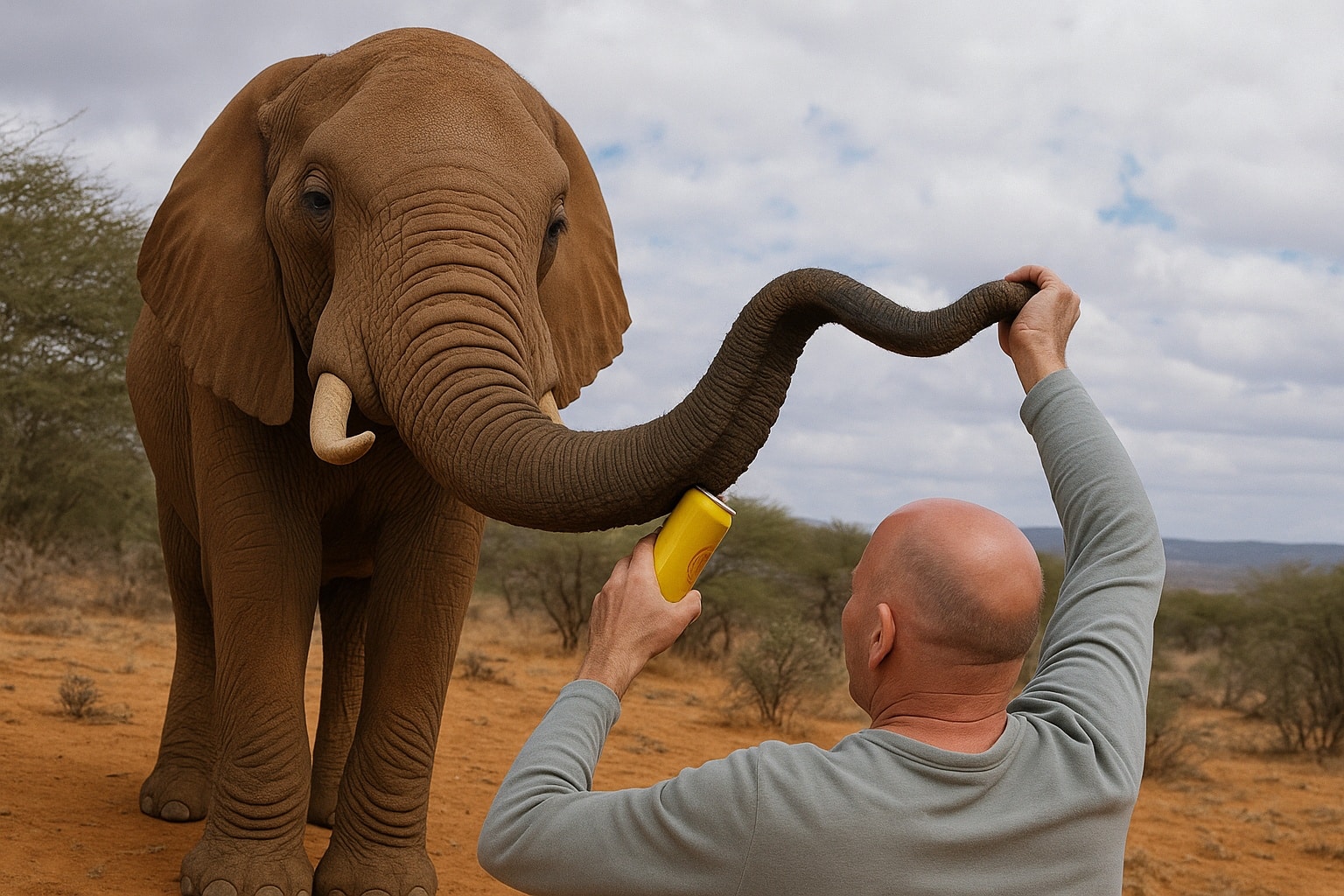 Follia in Kenya Turista spagnolo dà birra a un elefante nella Ol Jogi Conservancy