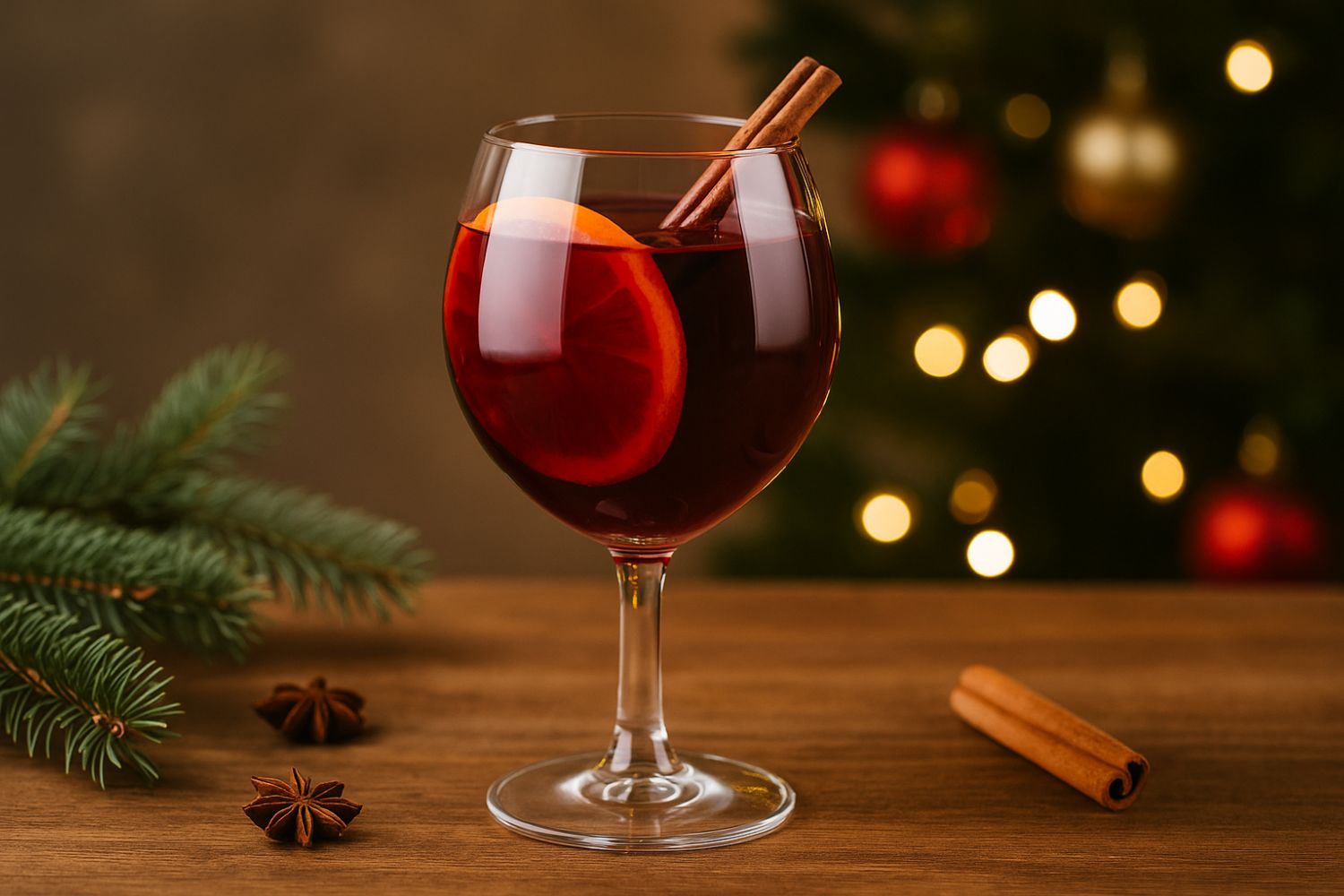 Cocktail di Natale Brulè Spritz al vino rosso speziato con anice stellato e arancia.