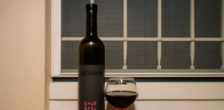 Centesimino Passito Uvappesa Ancarani: il lato più autentico della Romagna nel bicchiere Centesimino Passito Uvappesa Ancarani con bottiglia e calice di vino rosso su davanzale