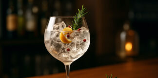 Il segreto del perfect serve: le nuove tendenze e i botanicals più rari per il tuo Gin Tonic Perfect serve gin tonic servito in bicchiere balloon con ghiaccio cristallino e botanicals rari, esempio di mixology moderna ed equilibrio aromatico.