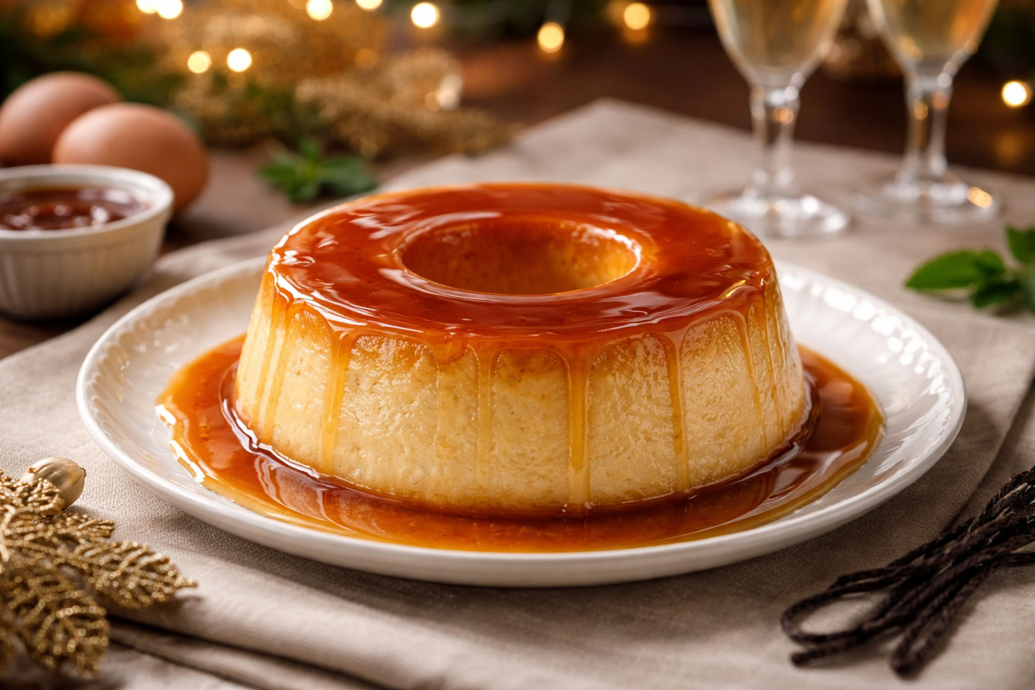 Pudin brasiliano dessert tradizionale con caramello e consistenza cremosa