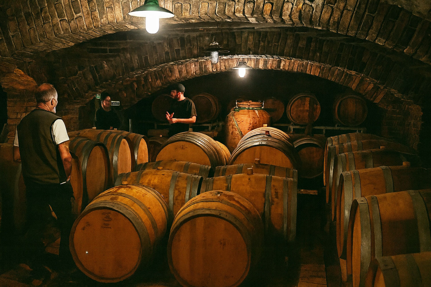 Weingut Michi Lorenz cantina biodinamica con botti di legno per l’affinamento dei vini naturali nel Sausal, territorio della Stiria meridionale.