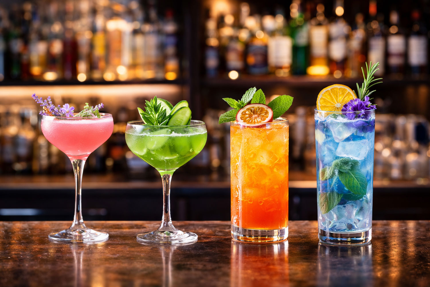 Nuovi cocktail 2026 di tendenza su bancone bar con drink moderni e colorati