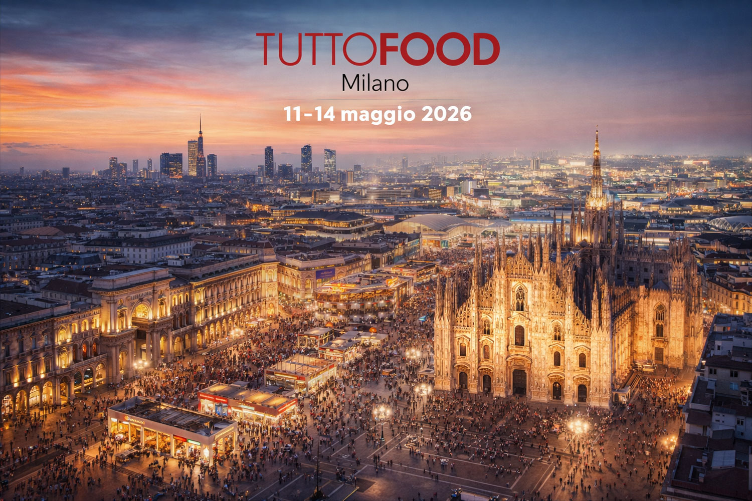 Tuttofood 2026 Milano fiera food con Duomo e stand internazionali HoReCa