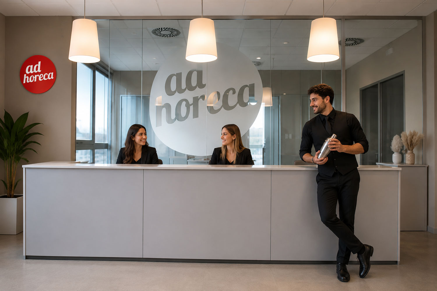 Bartender competition nella sede Ad Horeca con bartender professionista e staff reception durante la Raise the Bar Summer Competition 2026.