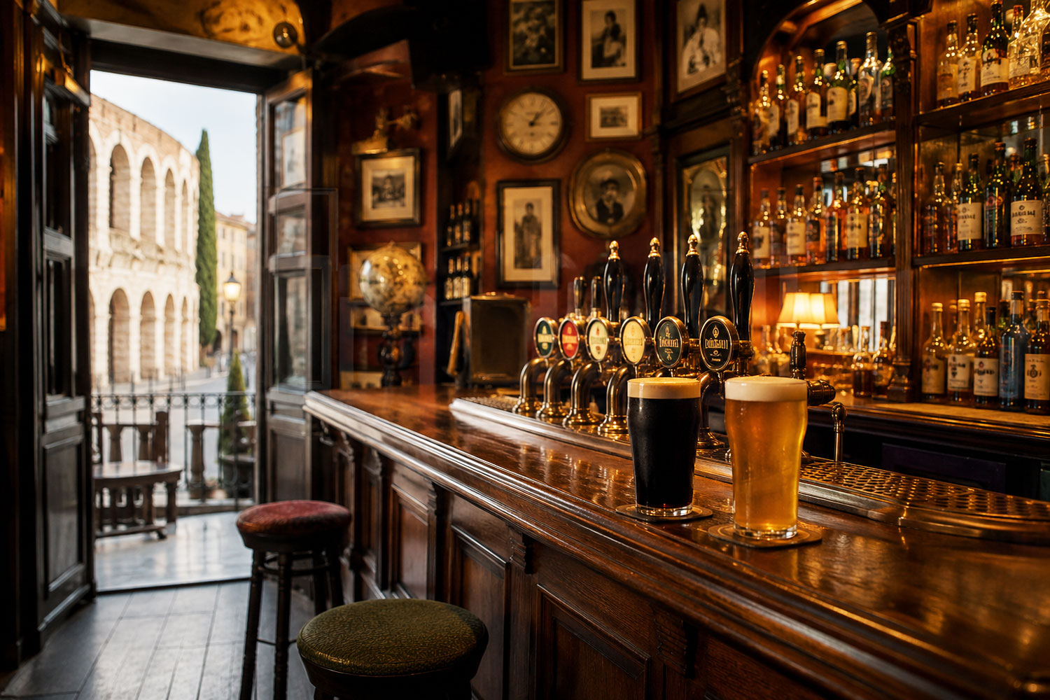 Migliori pub Verona con bancone in legno, pinte di birra e atmosfera da public house inglese e irlandese nel centro della città.