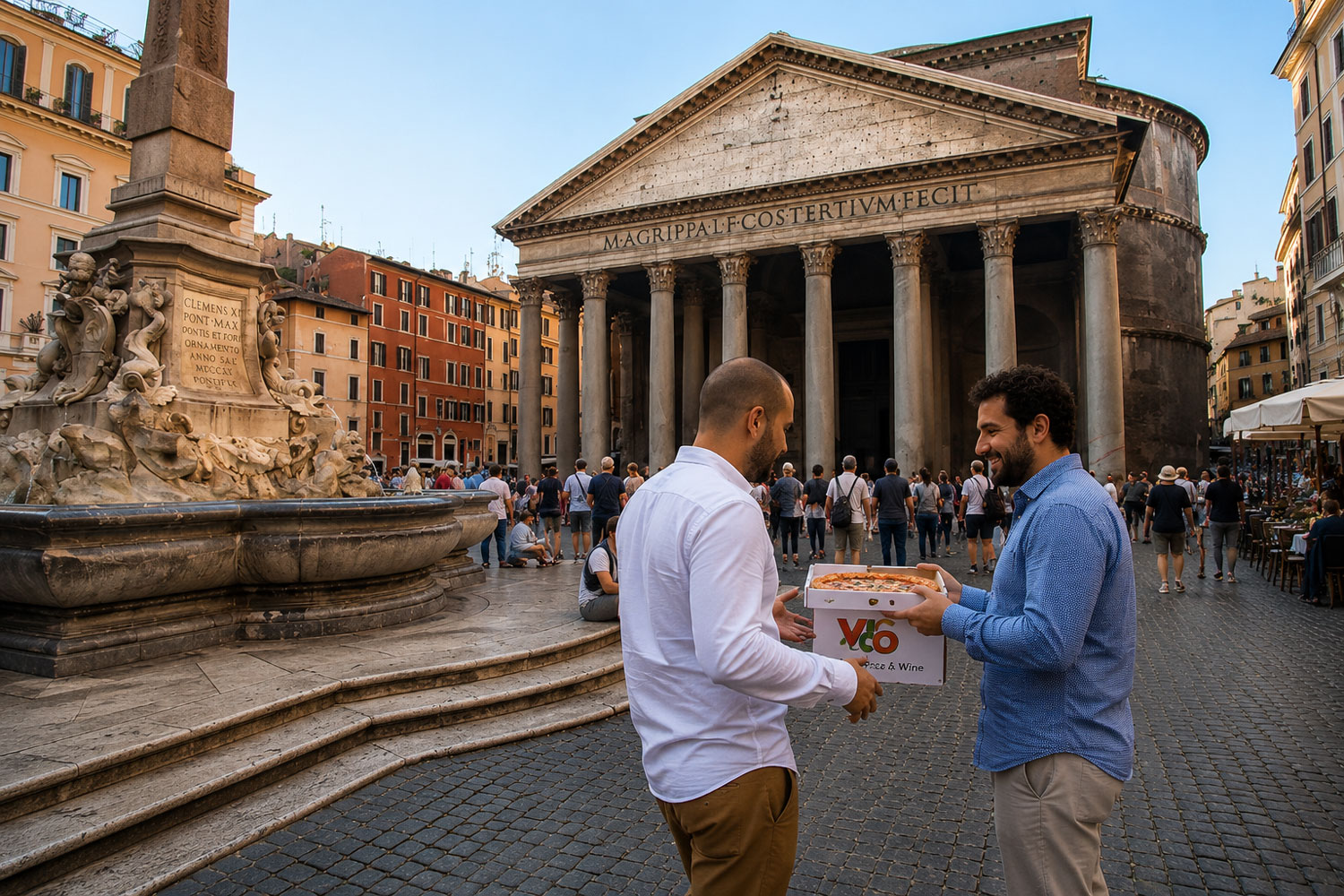 Pantheon di sera con VICO Pizza&Wine e pizza nel centro di Roma