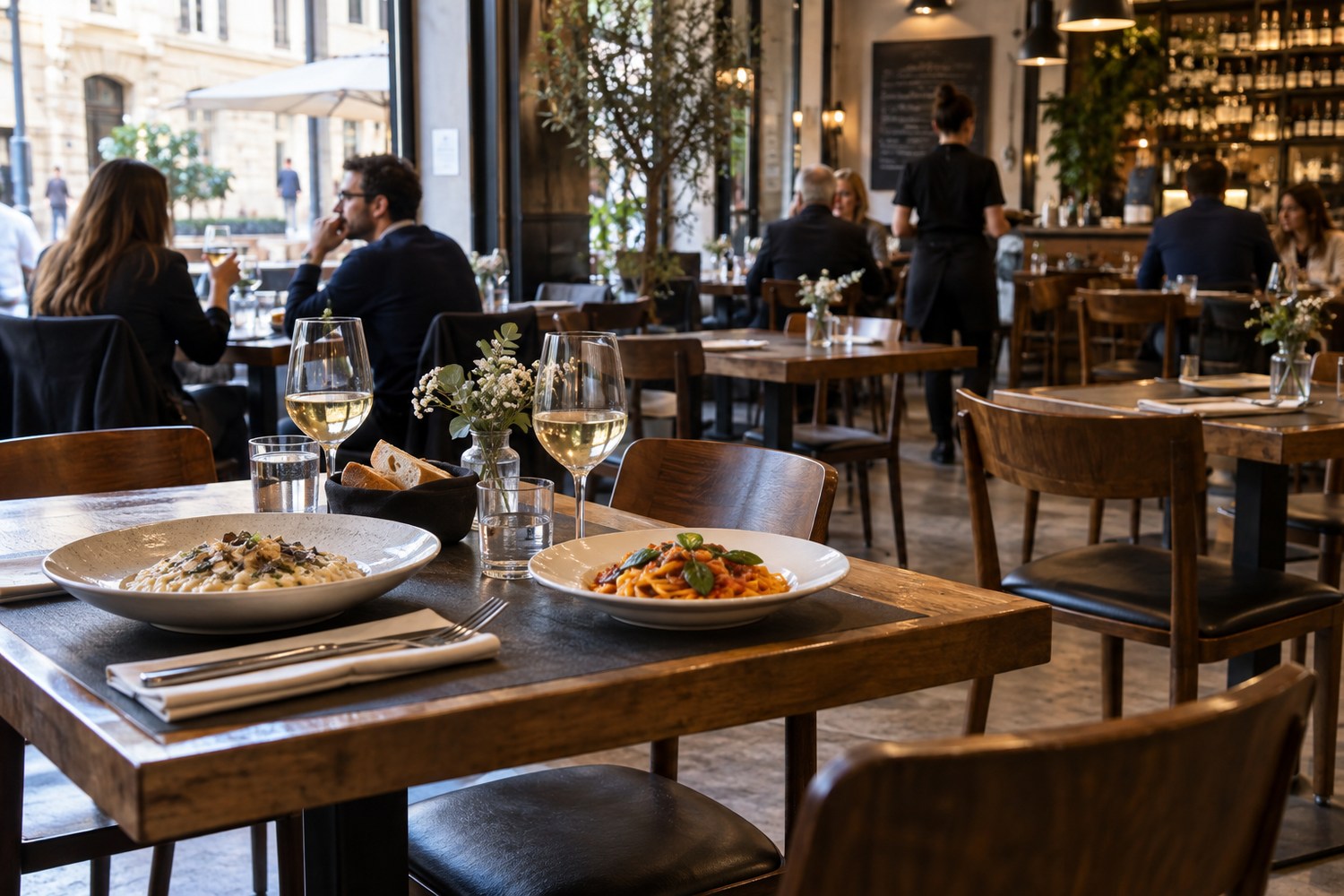 Tavoli di un ristorante durante il servizio, scenario dei consumi fuori casa 2026