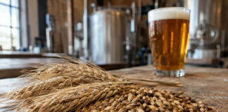 Malto e orzo: da qui nasce una birra di qualità Malto per birra e orzo da birra con chicchi maltati e bicchiere di birra ambrata