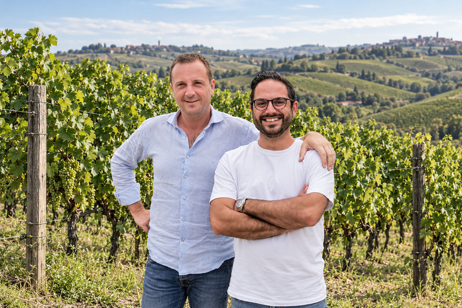 Morra Gabriele a Barbaresco, Gabriele Testa e Stefano Campaniello tra i vigneti