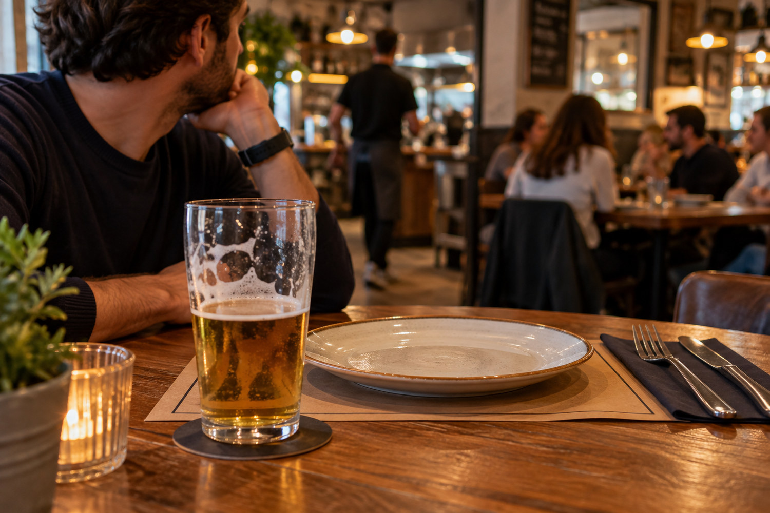 Quanto bisogna aspettare al ristorante, birra servita mentre il cliente attende il piatto