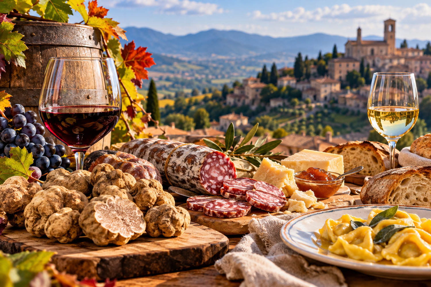 Eventi enogastronomici del 10 e 11 ottobre 2026 in Italia, rappresentati da vino, tartufo, salumi, formaggi e pasta fresca