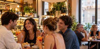 Bar e ristoranti, la Gen X esce meno: i giovani tornano Gen Z in un bar e ristorante italiano, con giovani clienti al bancone e adulti ai tavoli.