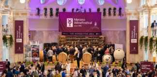 Merano WineFestival 2026: programma e novità Panoramica del Kurhaus di Merano durante il WineFestival, con visitatori e operatori impegnati nelle degustazioni.